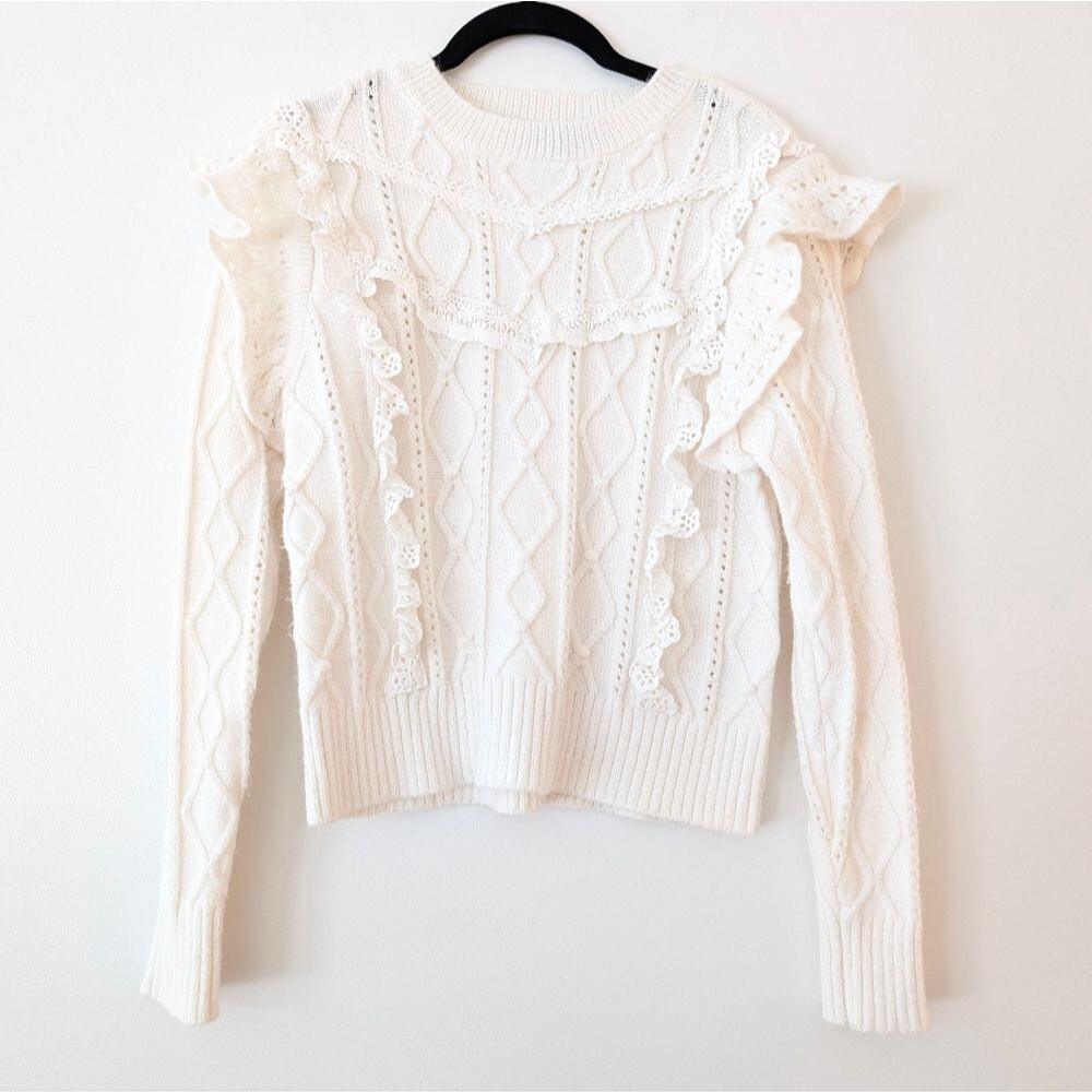 Cottagecore knit ruffled Grey Collective cream sweater size M